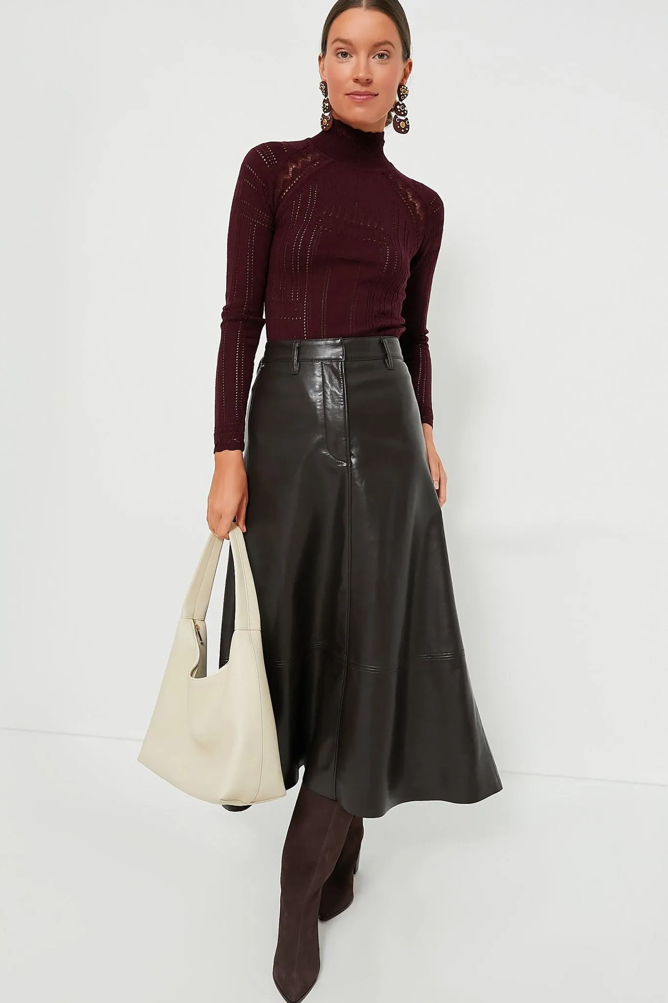 Cassia Leather Skirt Chocolate Brown