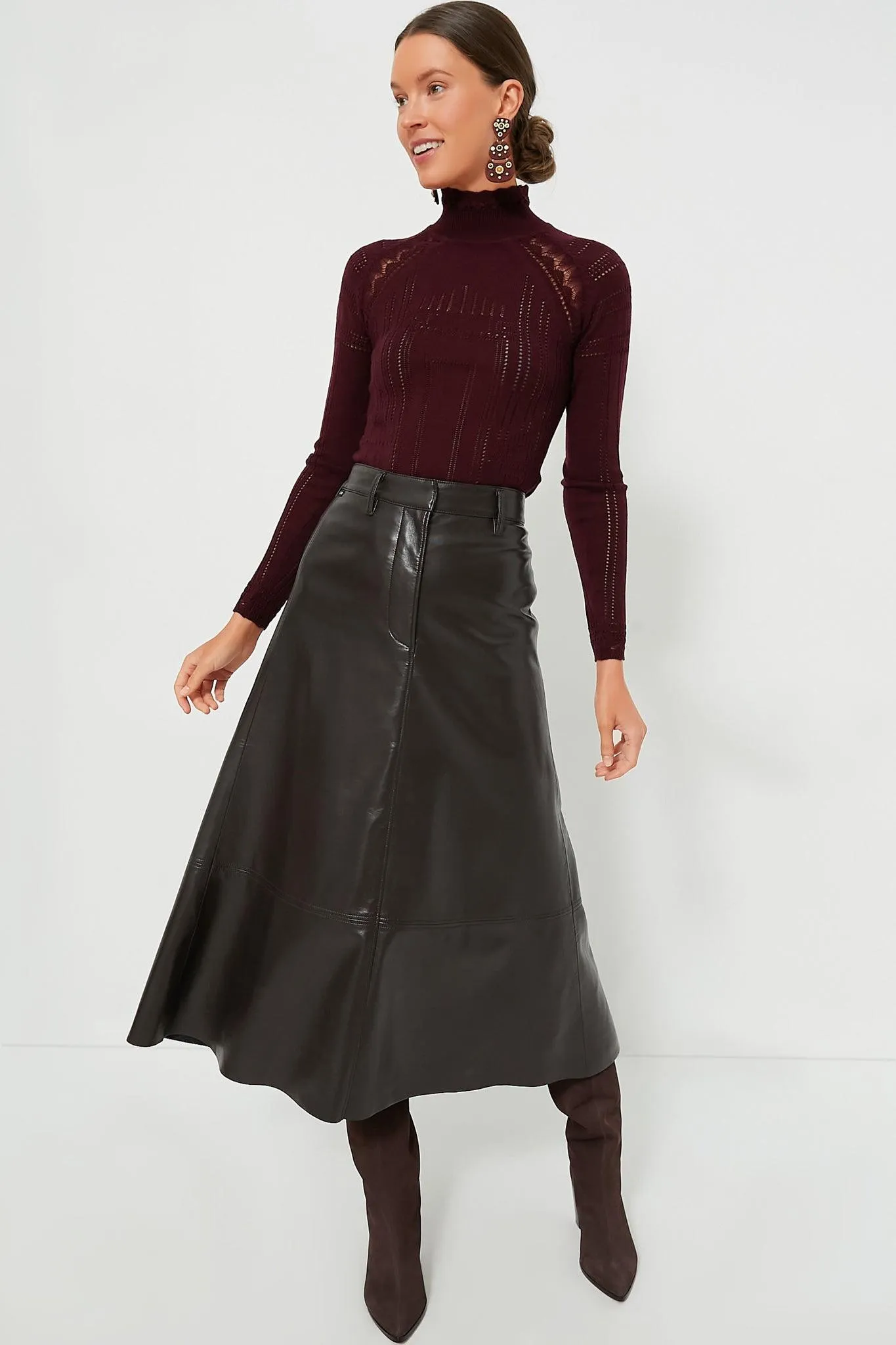 Cassia Leather Skirt Chocolate Brown