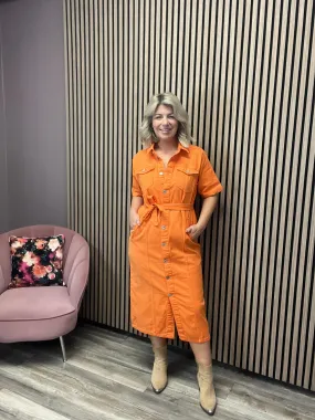 CENNY DENIM SHIRT DRESS (ORANGE)