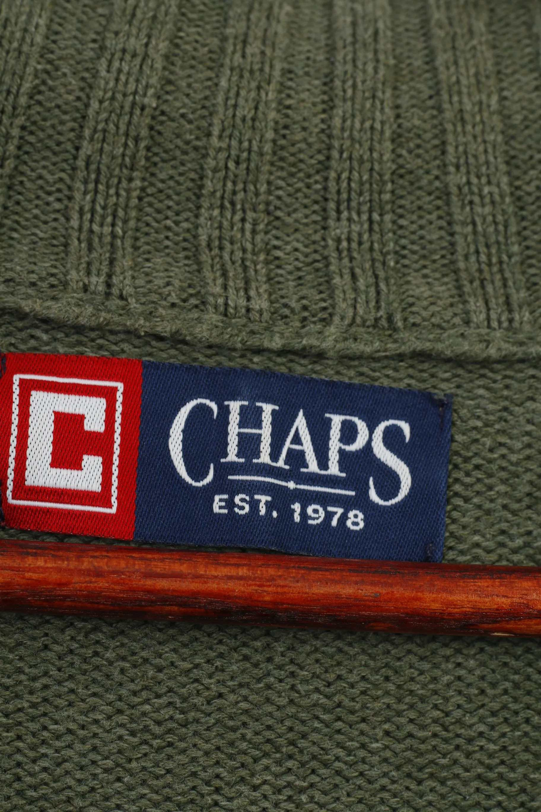 Chaps Men M Jumper Green Cotton Bottoms Collar Sweater Vintage Top