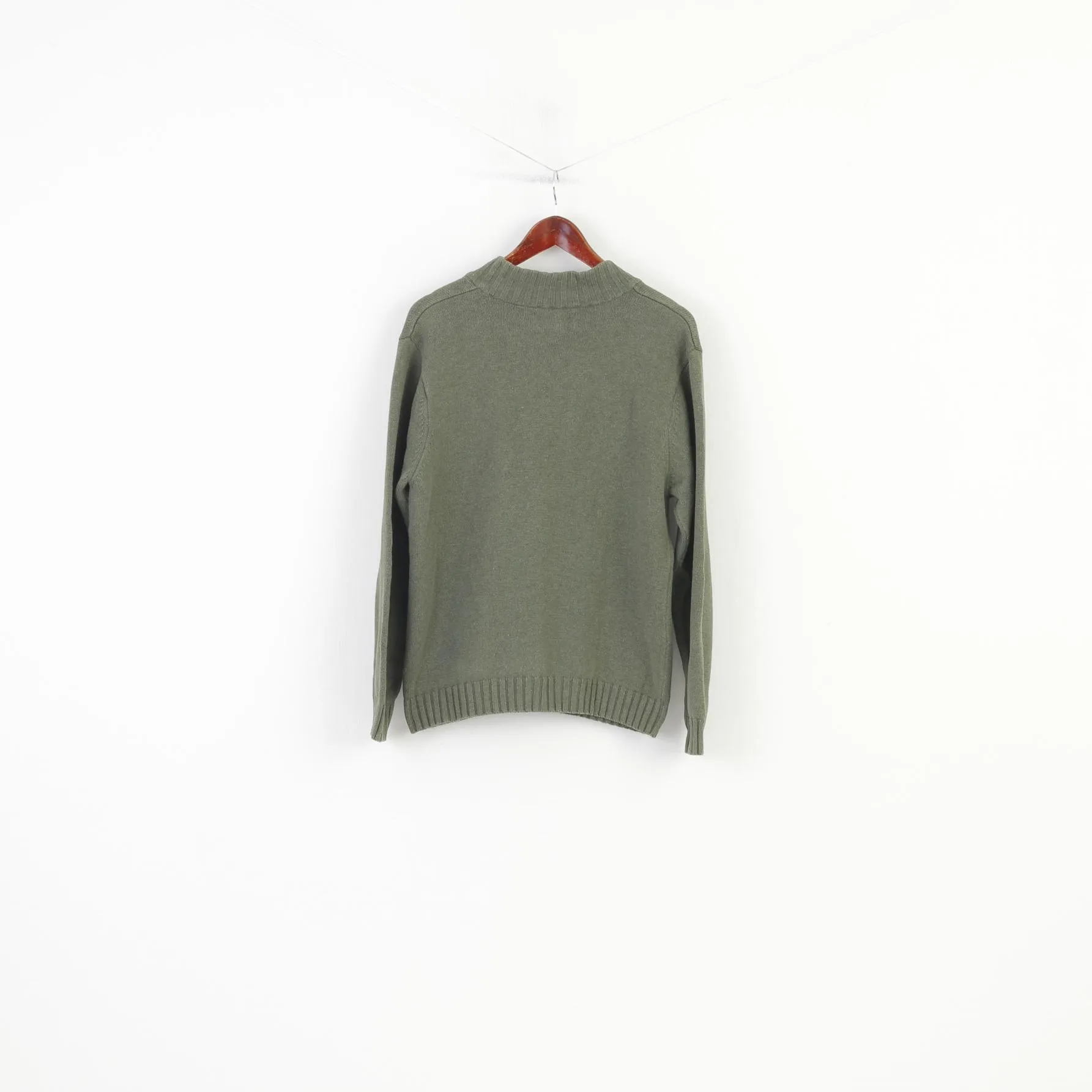 Chaps Men M Jumper Green Cotton Bottoms Collar Sweater Vintage Top