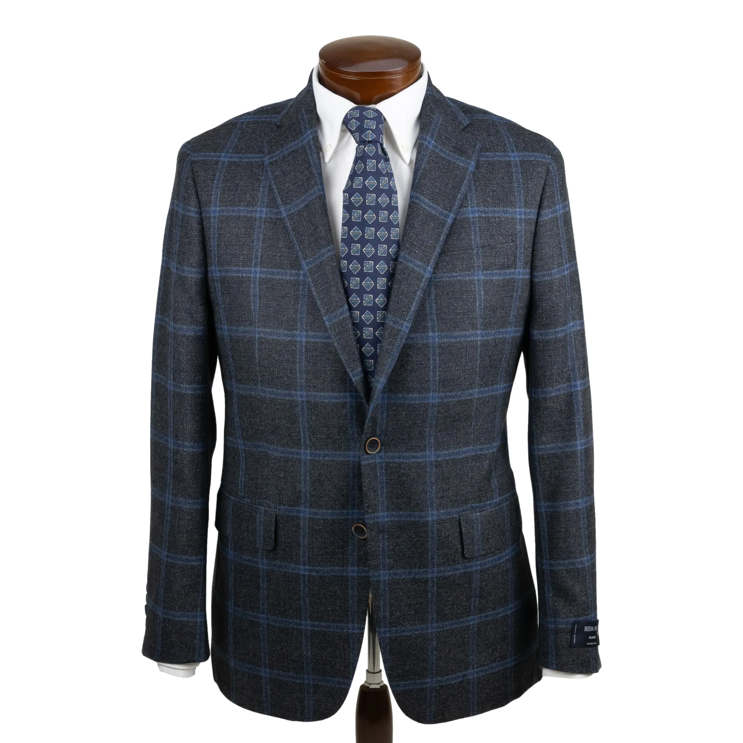 Charcoal with Blue Windowpane Wool Sport Coat
