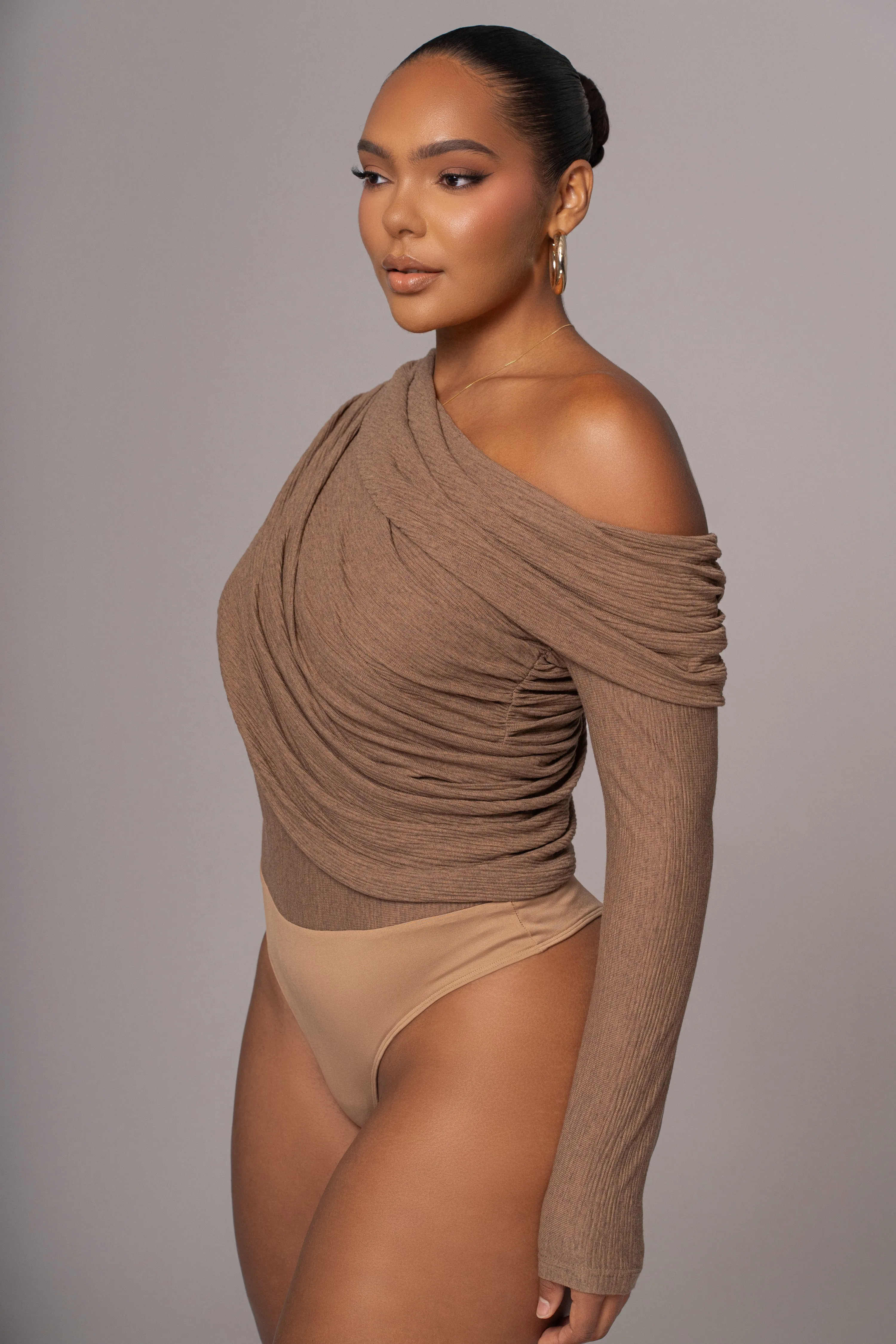 Chocolate Textured One Shoulder Bodysuit