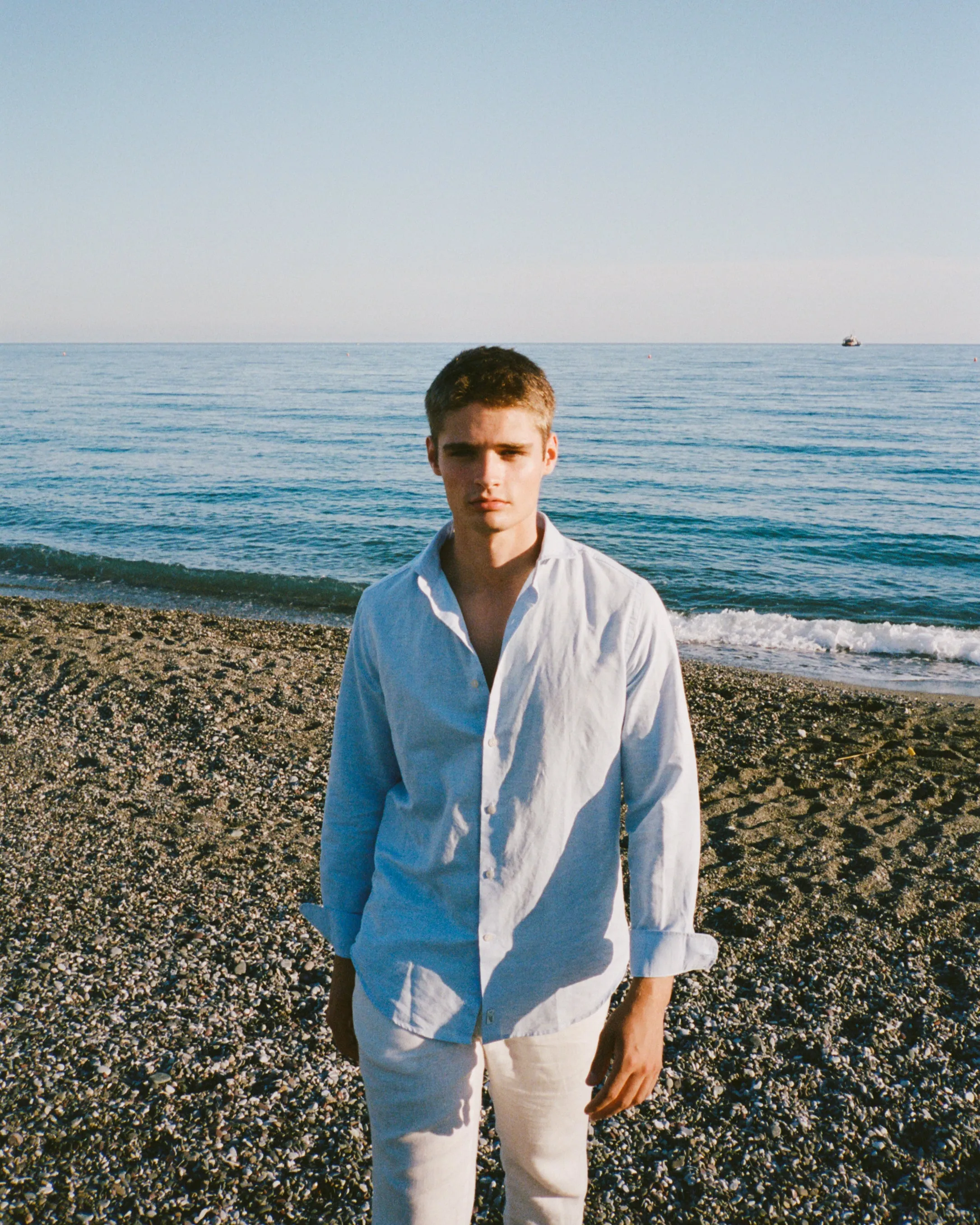 Classic Light Blue Linen-Blend Shirt
