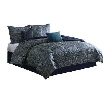 Clover 7 Piece Soft Polyester Queen Comforter Set, Jacquard Pattern, Teal By Casagear Home