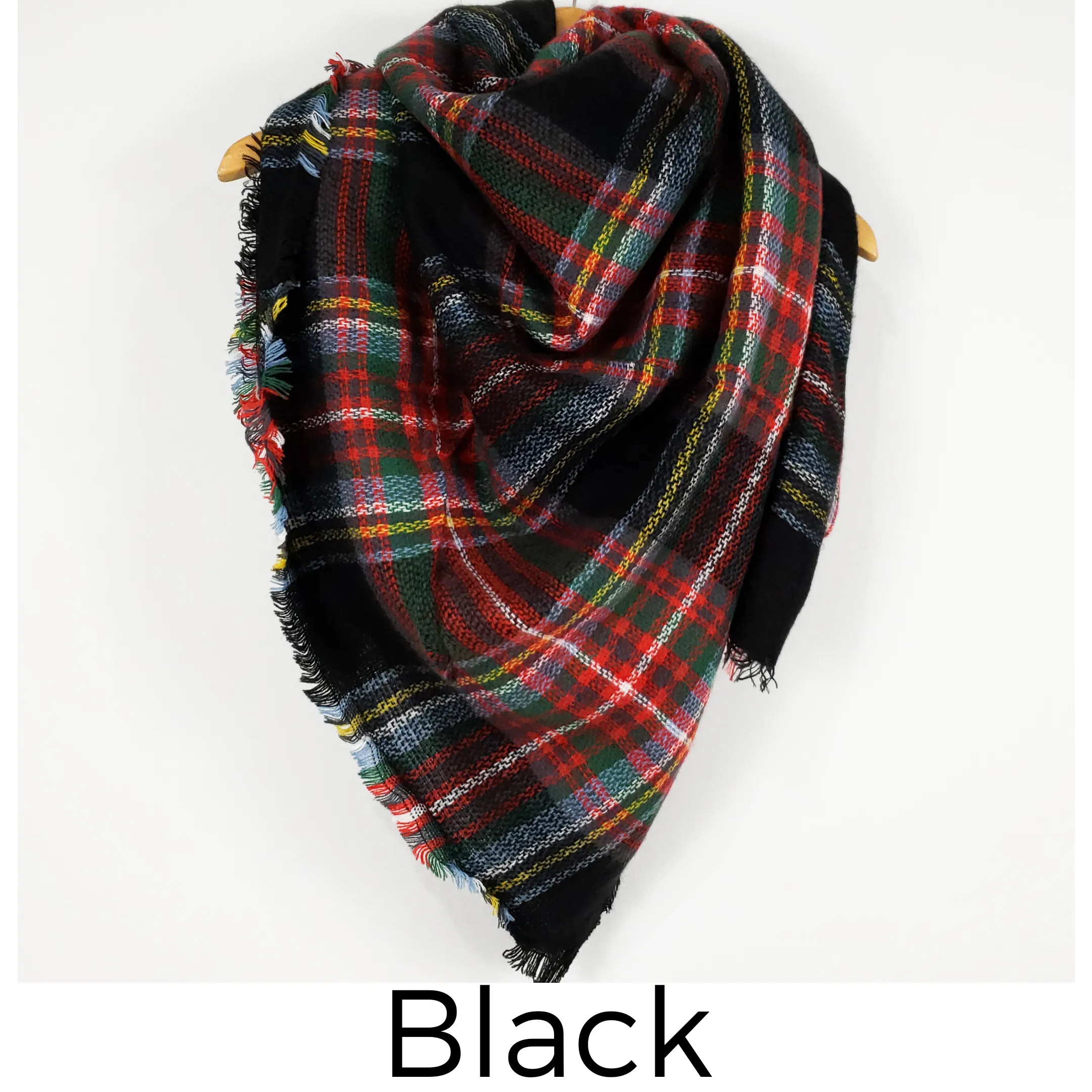 Cozy at Heart Plaid Blanket Scarf (Black)