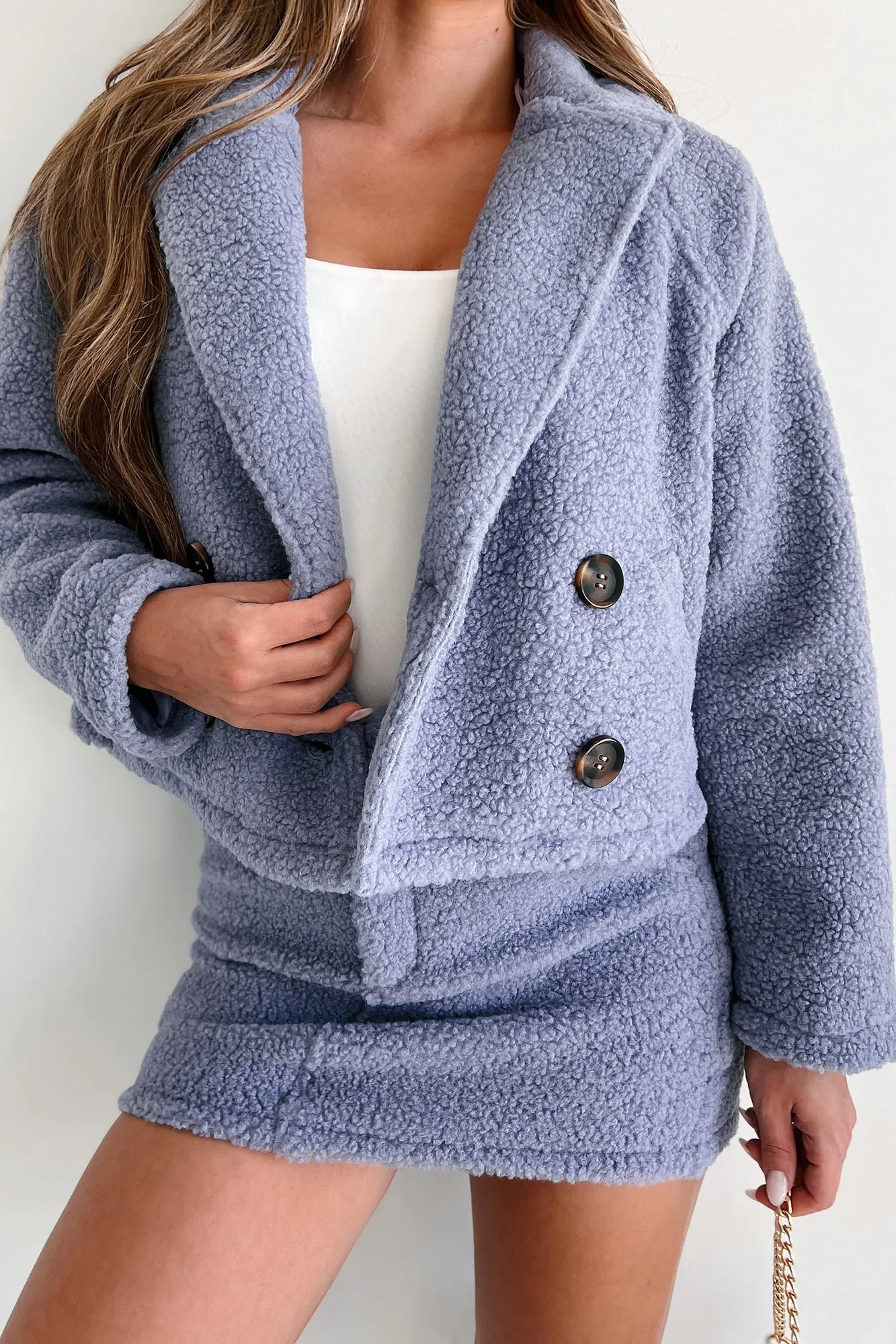 Cozy Glam Sherpa Jacket & Mini Skirt Two-Piece Set (Dark Lavender)