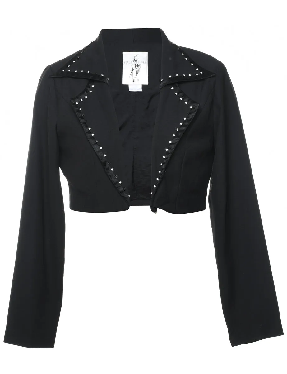 Cropped Black Diamonte Detail Jacket - S