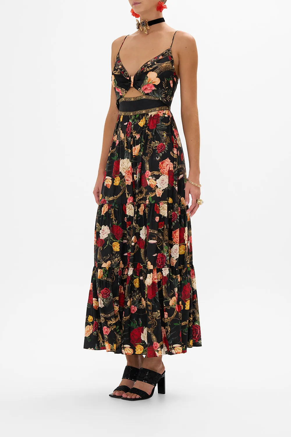 CUT OUT BODICE DRESS WITH TIERED SKIRT MAGIC IN THE MANUSCRIPTS