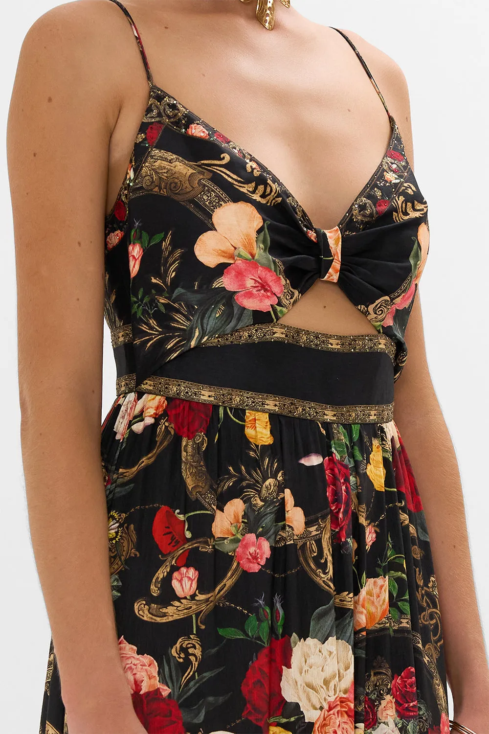 CUT OUT BODICE DRESS WITH TIERED SKIRT MAGIC IN THE MANUSCRIPTS