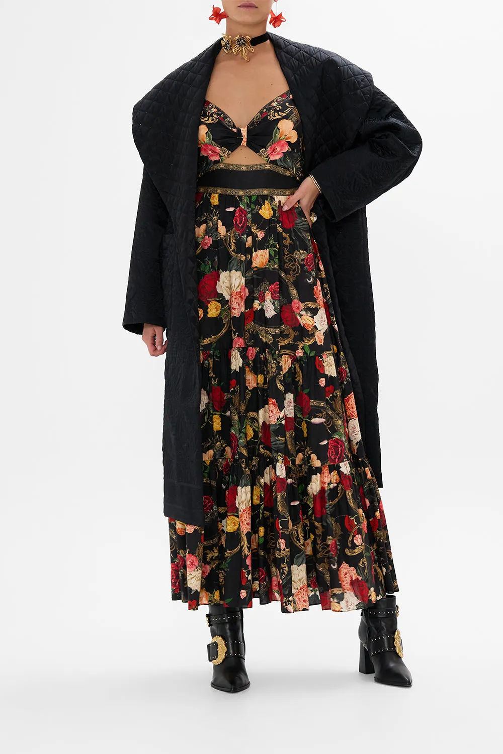 CUT OUT BODICE DRESS WITH TIERED SKIRT MAGIC IN THE MANUSCRIPTS
