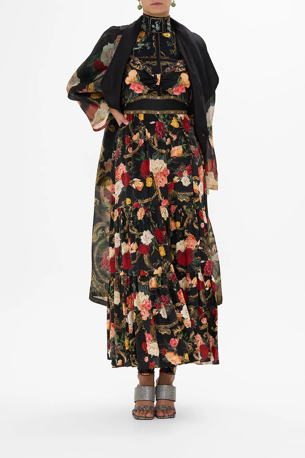 CUT OUT BODICE DRESS WITH TIERED SKIRT MAGIC IN THE MANUSCRIPTS