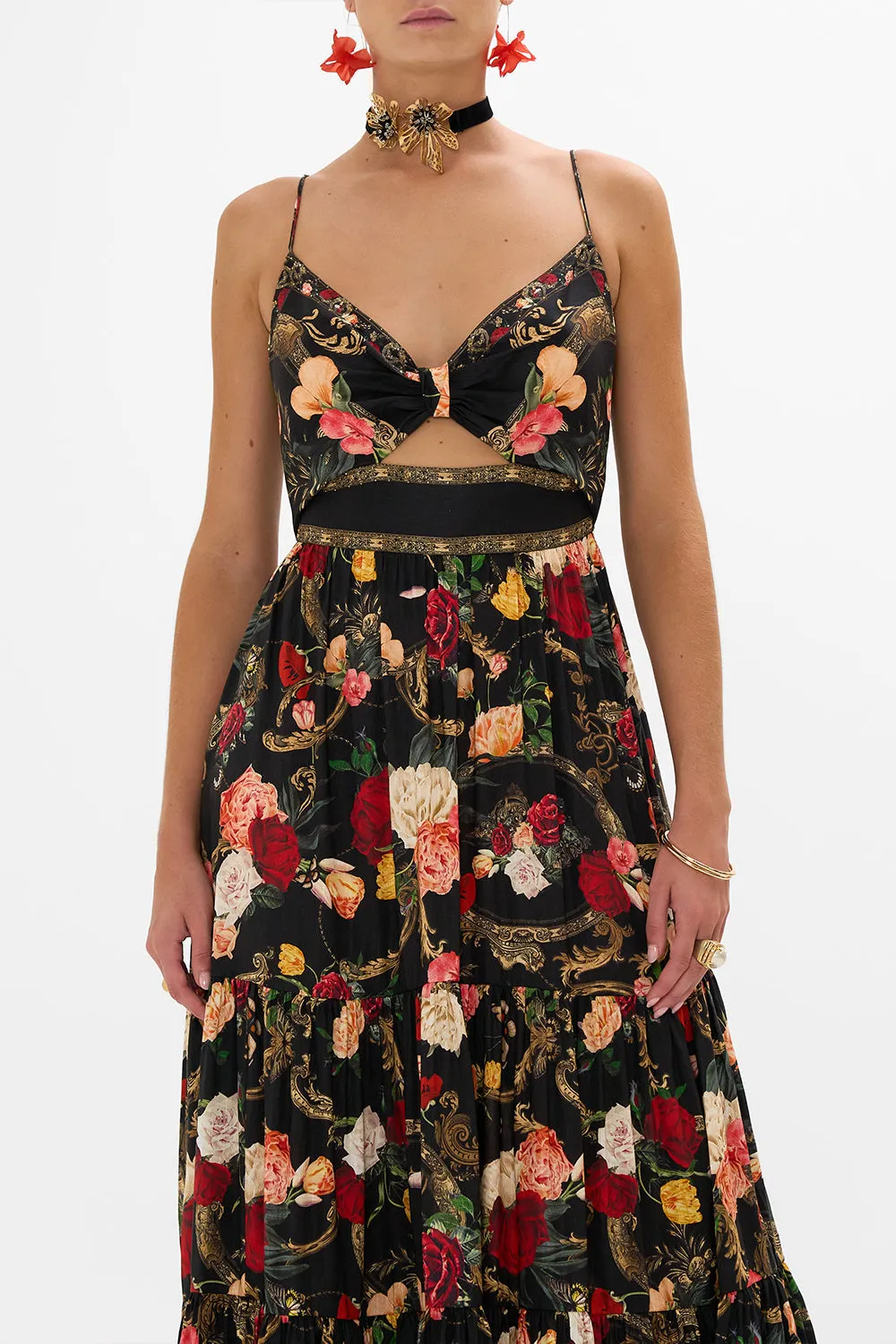 CUT OUT BODICE DRESS WITH TIERED SKIRT MAGIC IN THE MANUSCRIPTS