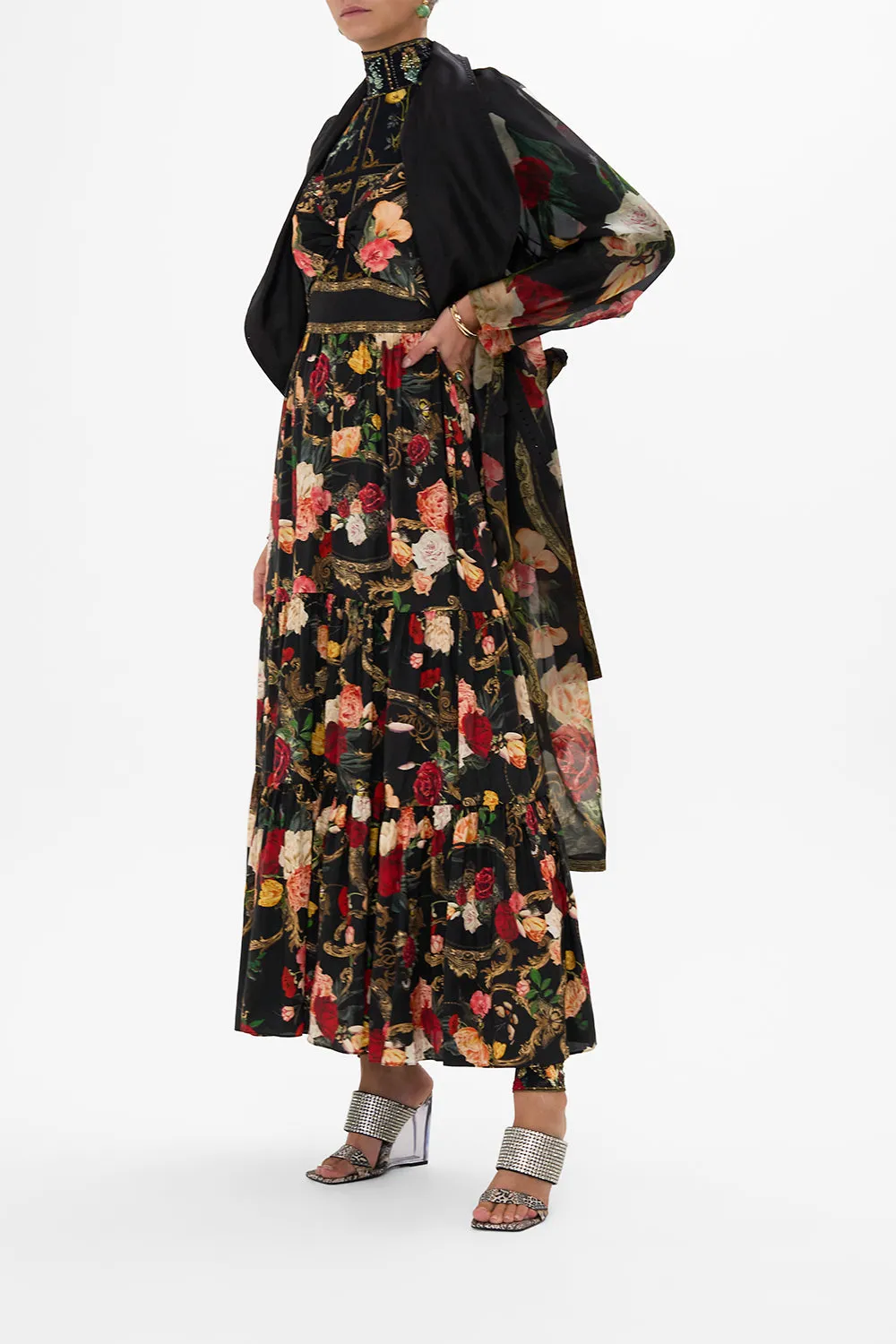 CUT OUT BODICE DRESS WITH TIERED SKIRT MAGIC IN THE MANUSCRIPTS