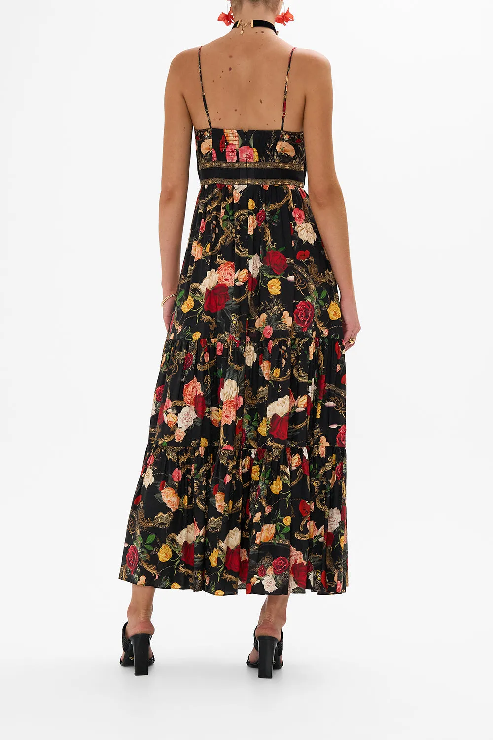CUT OUT BODICE DRESS WITH TIERED SKIRT MAGIC IN THE MANUSCRIPTS