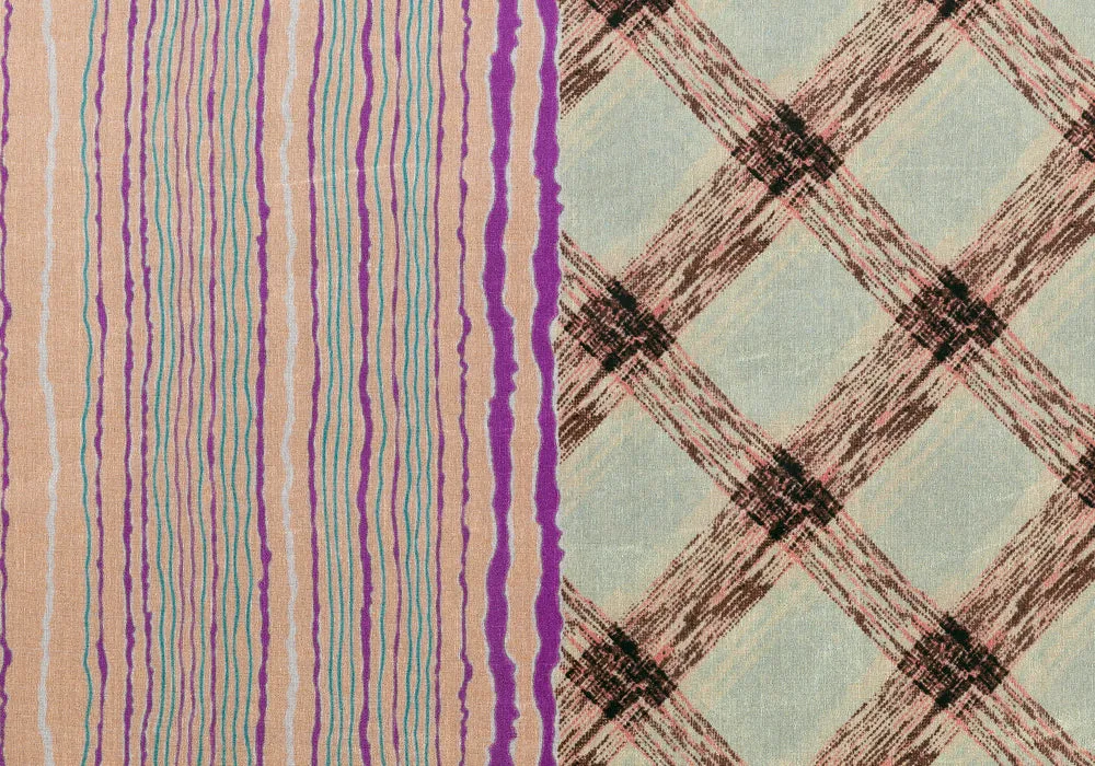 Designer Autumn Pastel Striped & Plaid Silk Chiffon
