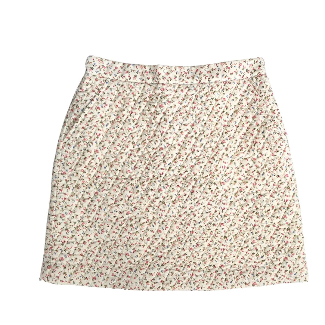 Ditsy Floral Print A-LIne Mini Skirt Cream