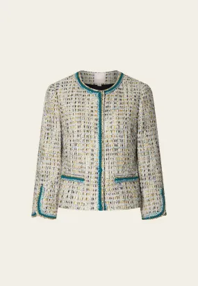 Earth Tone Blue And Gold Detailing Tweed Jacket