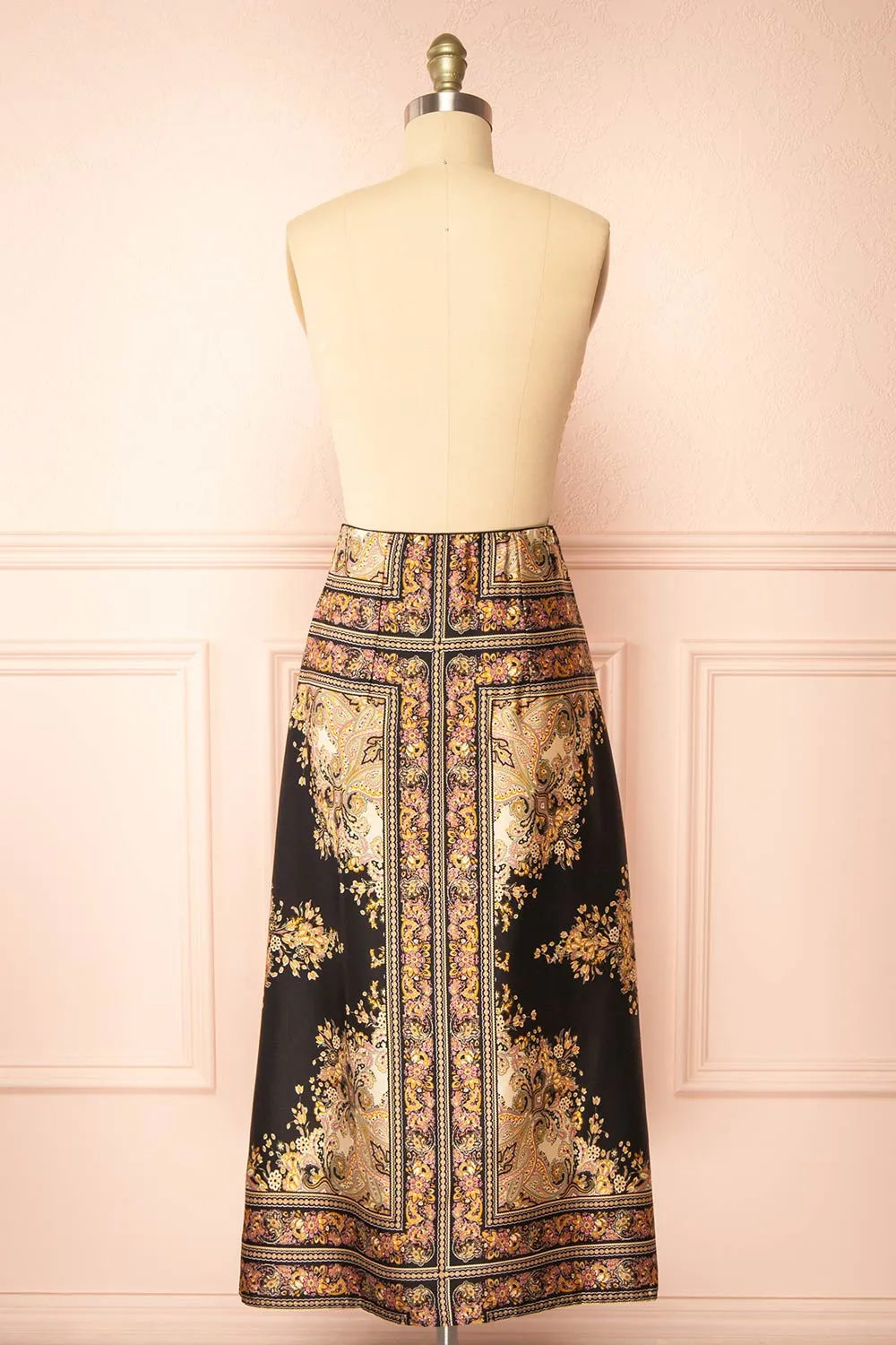 Egerie | Long Silky Skirt w/ Ornate Pattern