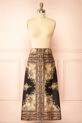 Egerie | Long Silky Skirt w/ Ornate Pattern