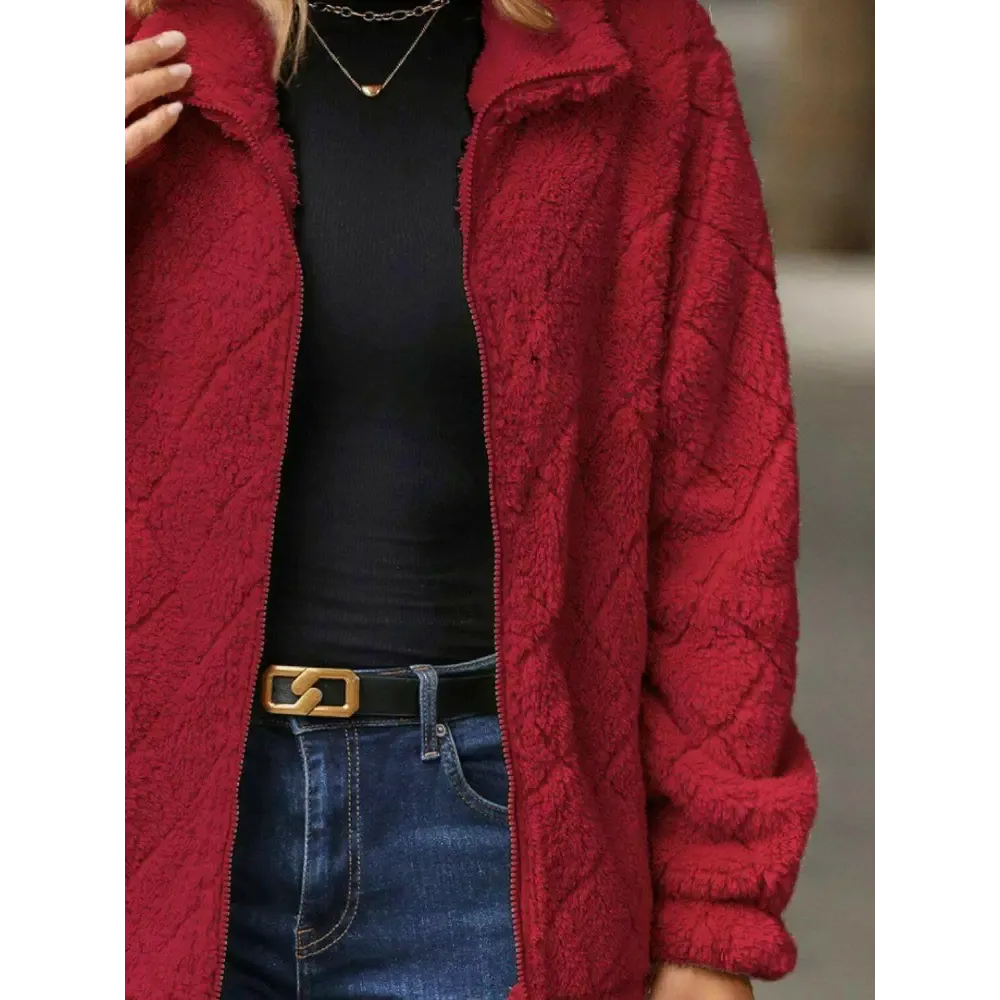 Elevate Your Wardrobe with the Fuzzy Pocketed Zip Up Jacket in Luxury Fashion