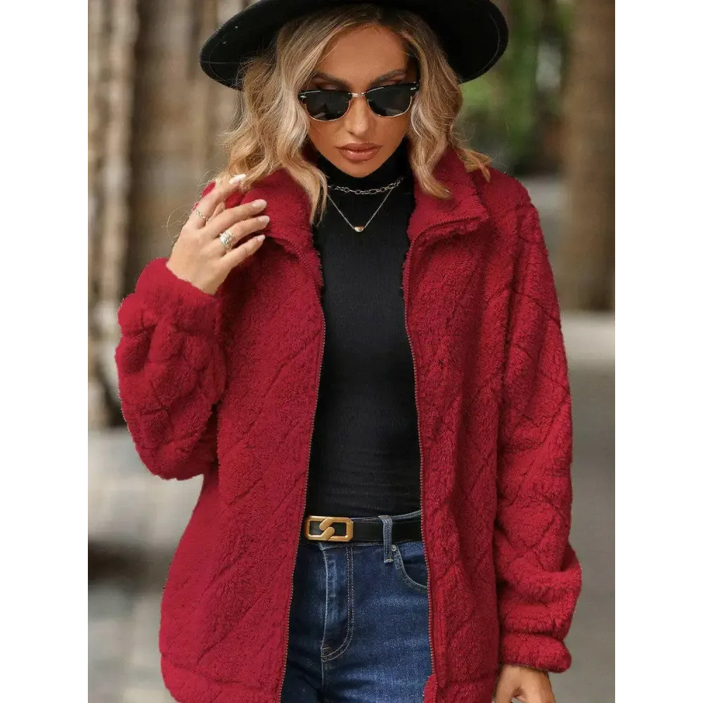 Elevate Your Wardrobe with the Fuzzy Pocketed Zip Up Jacket in Luxury Fashion