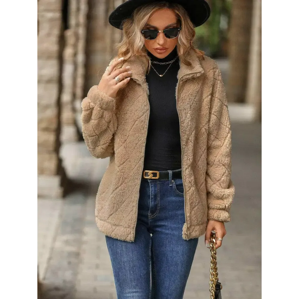 Elevate Your Wardrobe with the Fuzzy Pocketed Zip Up Jacket in Luxury Fashion