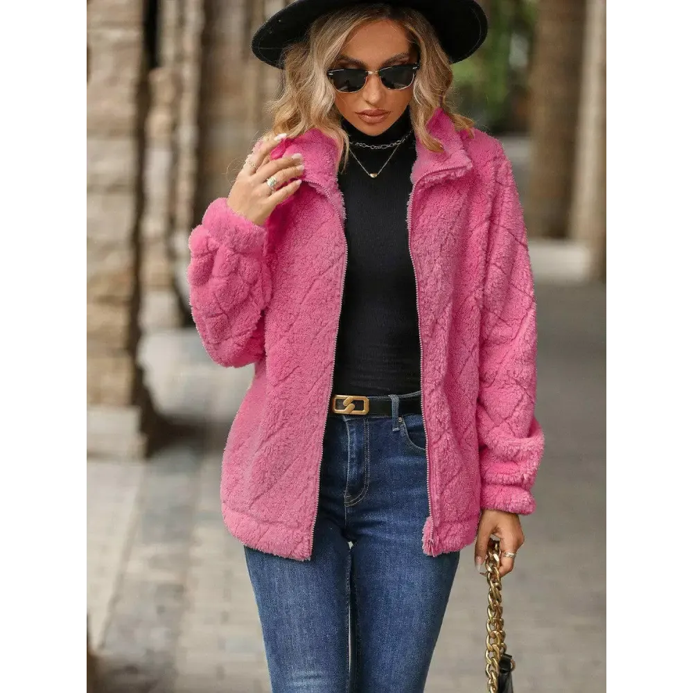 Elevate Your Wardrobe with the Fuzzy Pocketed Zip Up Jacket in Luxury Fashion