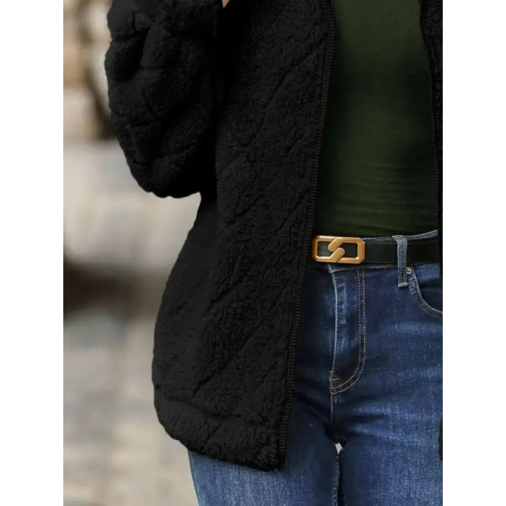Elevate Your Wardrobe with the Fuzzy Pocketed Zip Up Jacket in Luxury Fashion