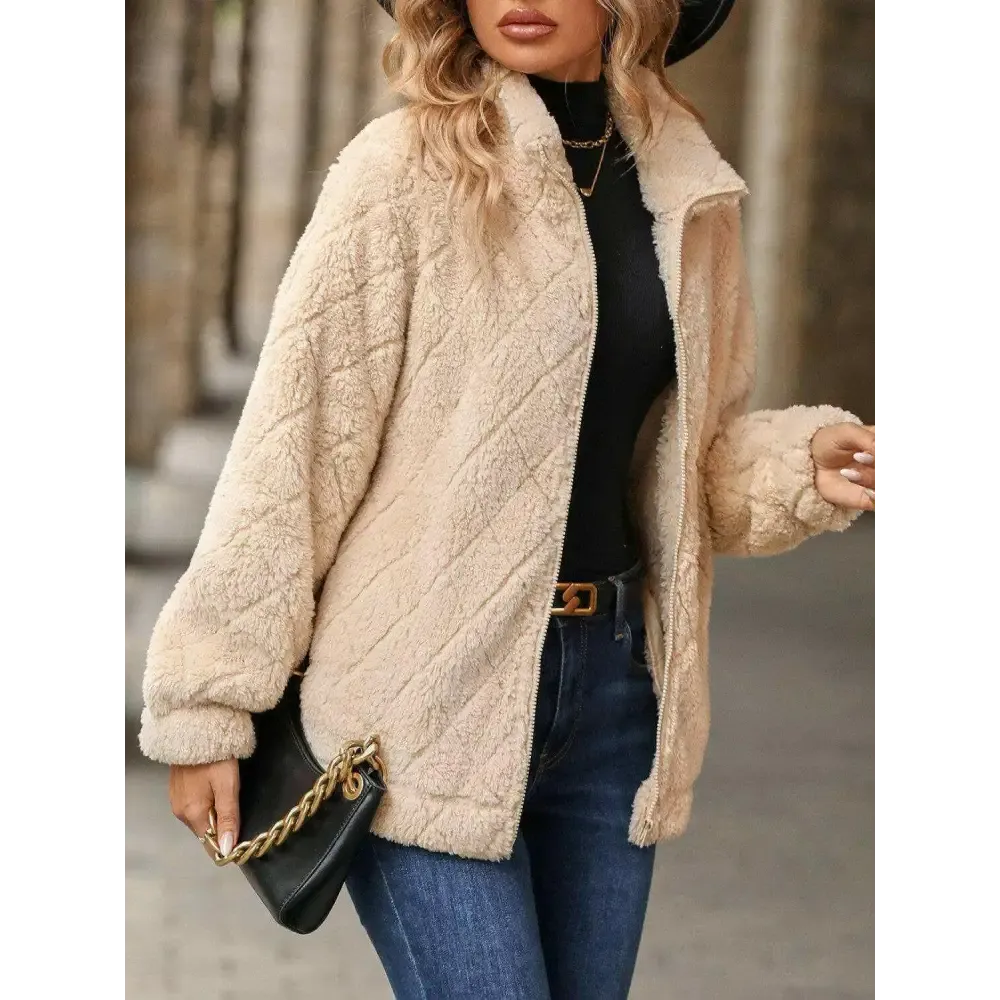 Elevate Your Wardrobe with the Fuzzy Pocketed Zip Up Jacket in Luxury Fashion