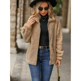 Elevate Your Wardrobe with the Fuzzy Pocketed Zip Up Jacket in Luxury Fashion