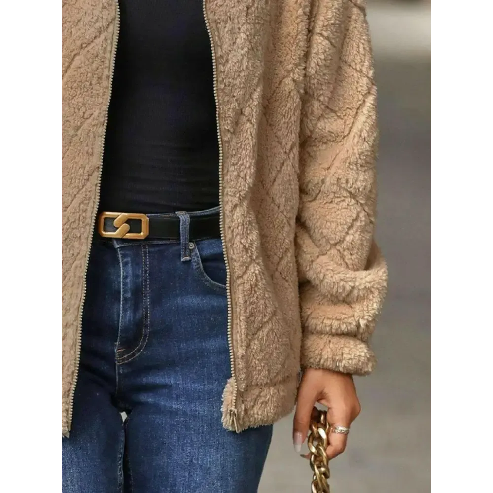 Elevate Your Wardrobe with the Fuzzy Pocketed Zip Up Jacket in Luxury Fashion