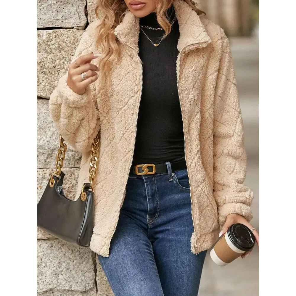 Elevate Your Wardrobe with the Fuzzy Pocketed Zip Up Jacket in Luxury Fashion