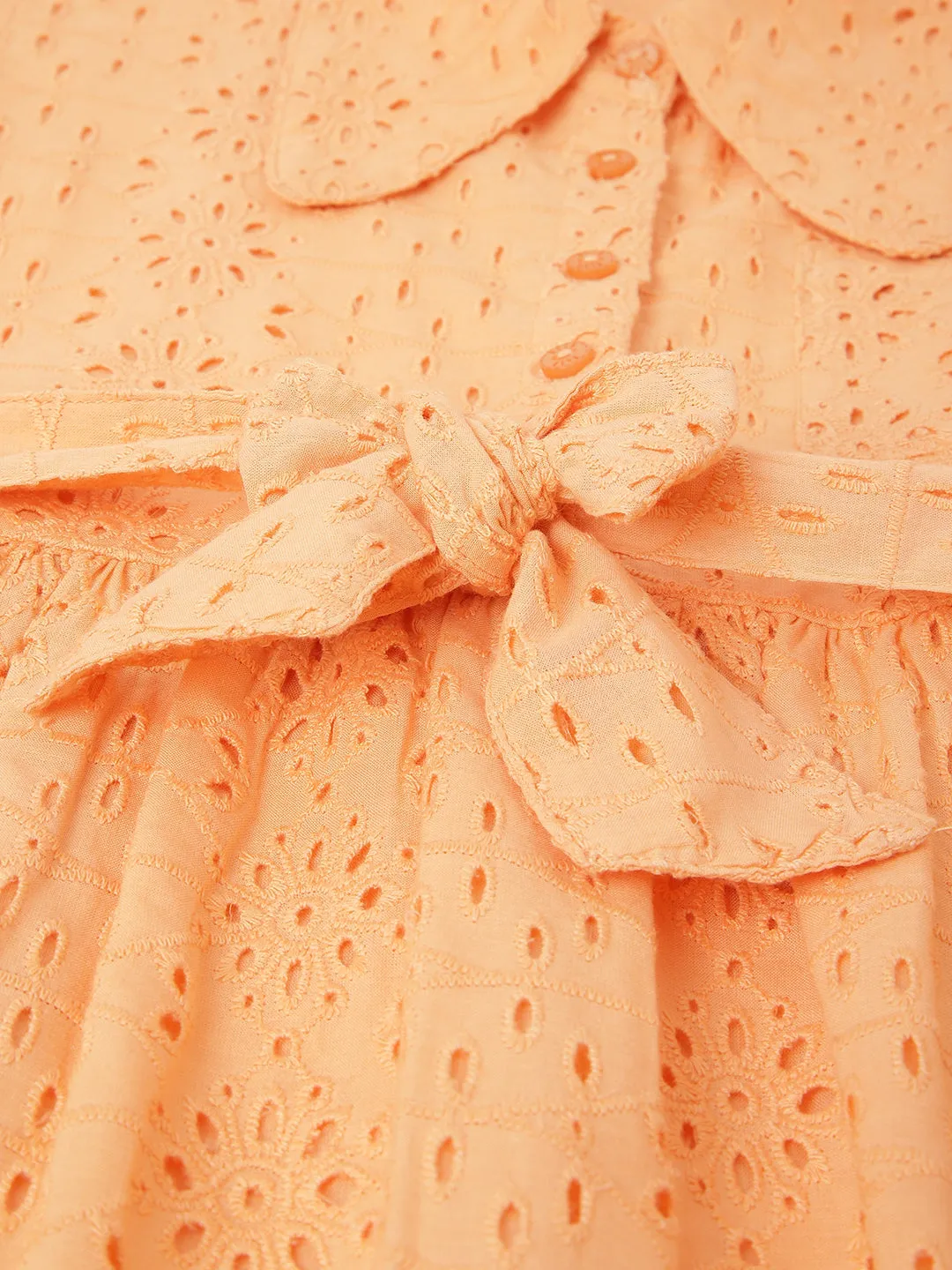 Elle Girls Coral Self-Design Shirt Collar Short Sleeves Dress