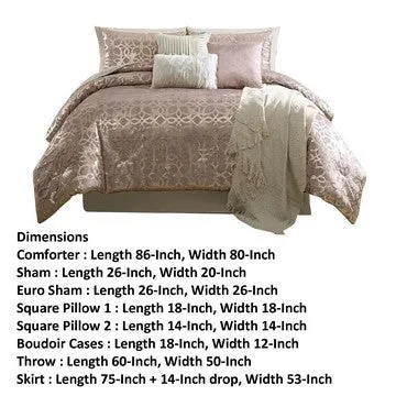 Eve 10 Piece Full Size Poly Velvet Comforter Set, Foil Pattern, Blush Pink By Casagear Home