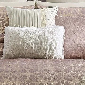 Eve 10 Piece Queen Size Poly Velvet Comforter Set, Foil Pattern, Blush Pink By Casagear Home