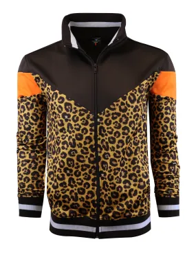 F11005-ANIMAL PRINT TRACK JACKET (BROWN/TR)