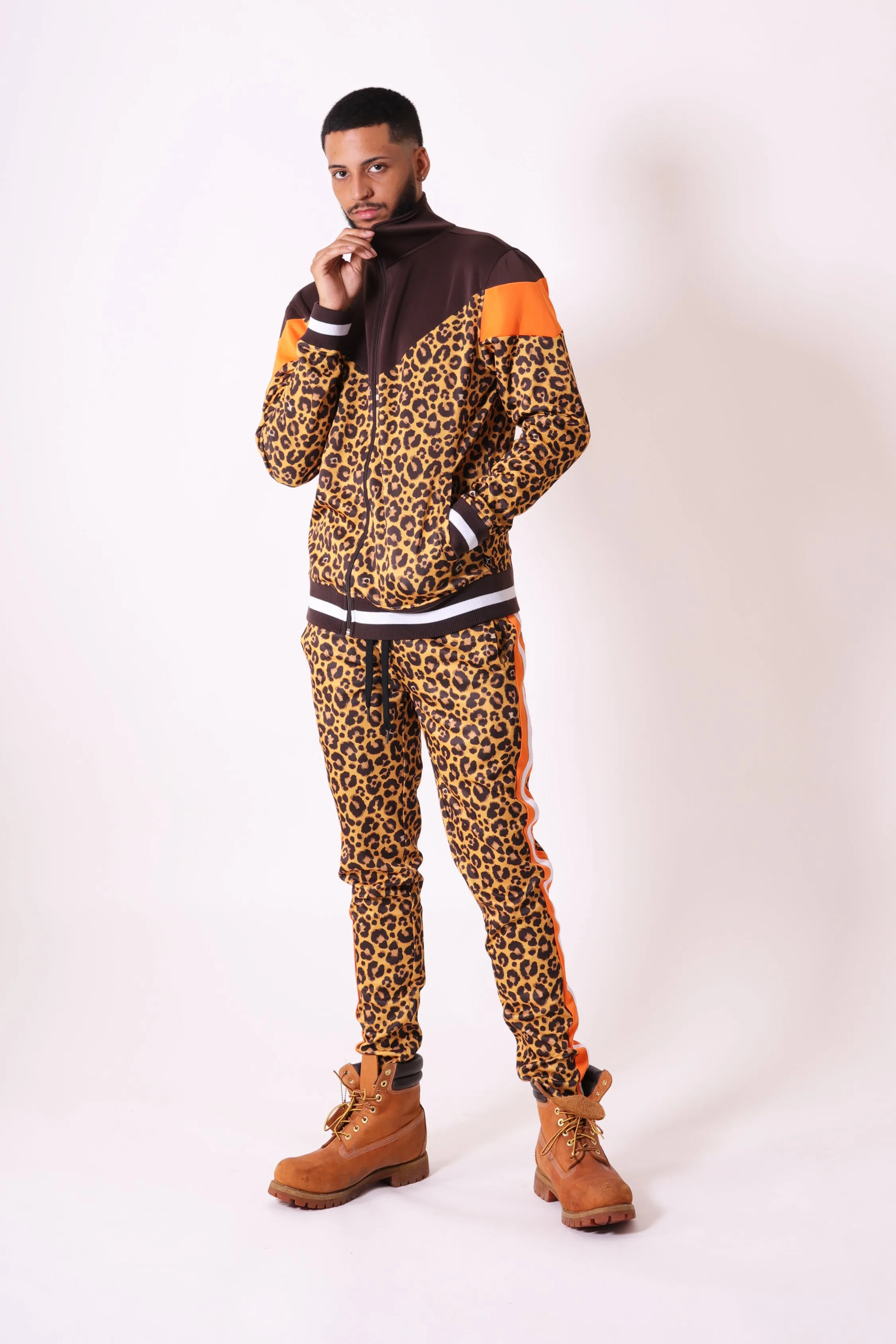 F11005-ANIMAL PRINT TRACK JACKET (BROWN/TR)