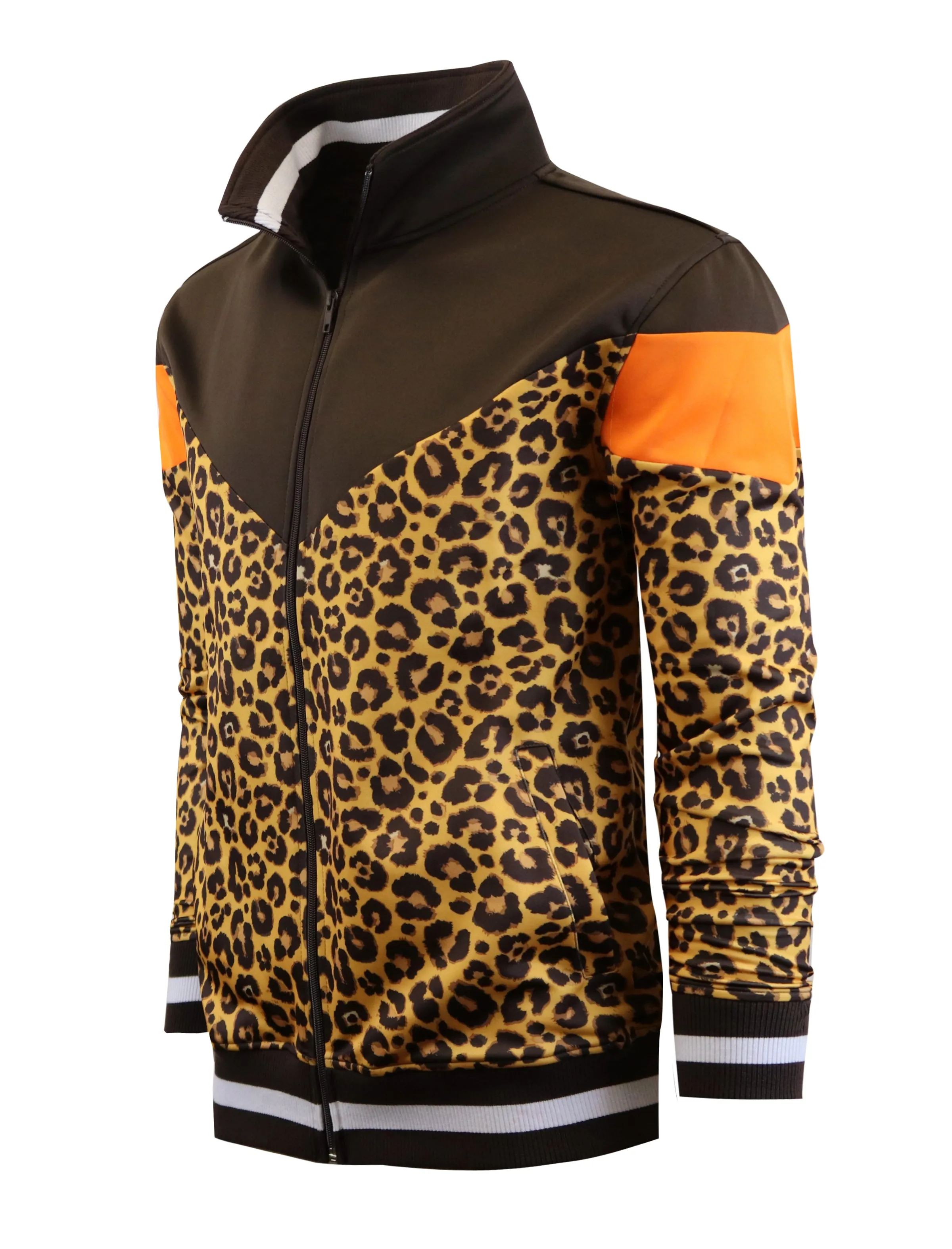 F11005-ANIMAL PRINT TRACK JACKET (BROWN/TR)