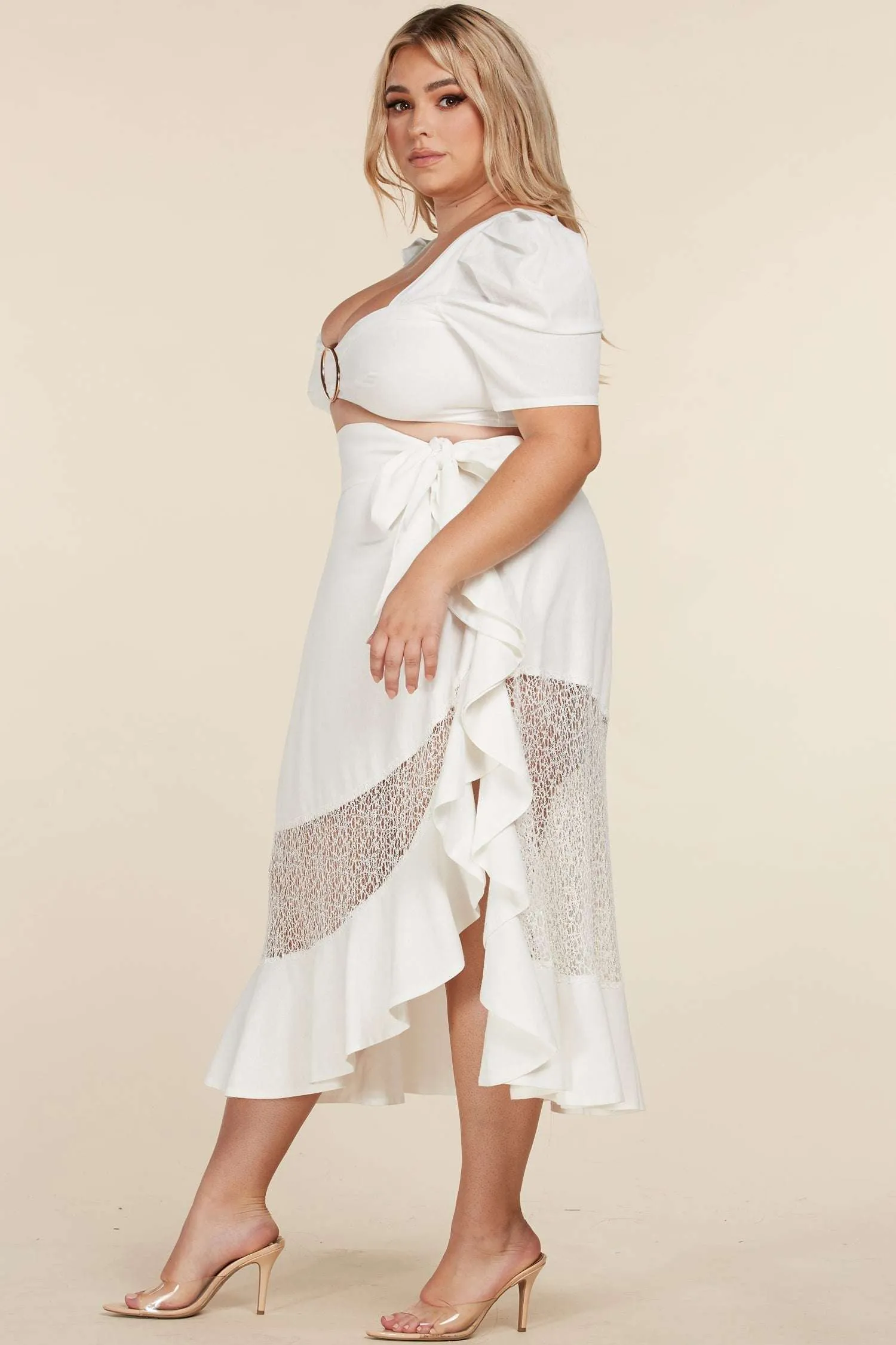 Fasheabe Crop Top 2pc Midi Skirt Set - Plus Size