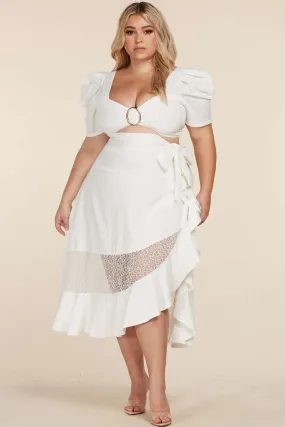Fasheabe Crop Top 2pc Midi Skirt Set - Plus Size