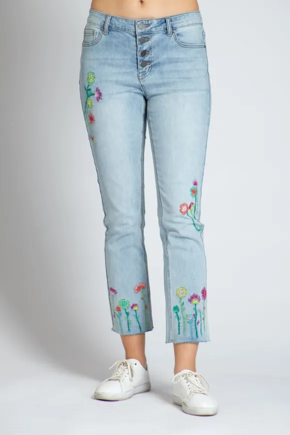 Floral Embroidered Straight Leg Jean