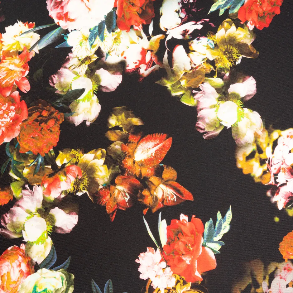Floral Printed Dark Brown Pure Challis Wool