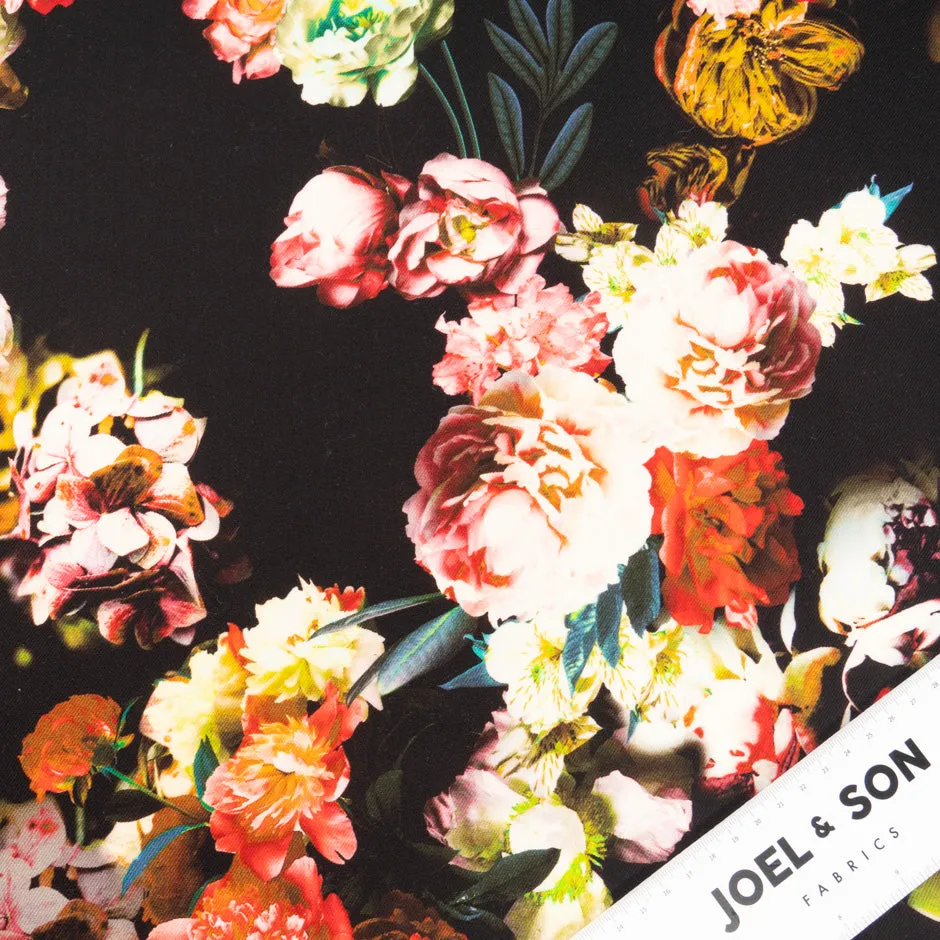 Floral Printed Dark Brown Pure Challis Wool