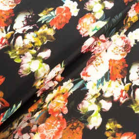 Floral Printed Dark Brown Pure Challis Wool