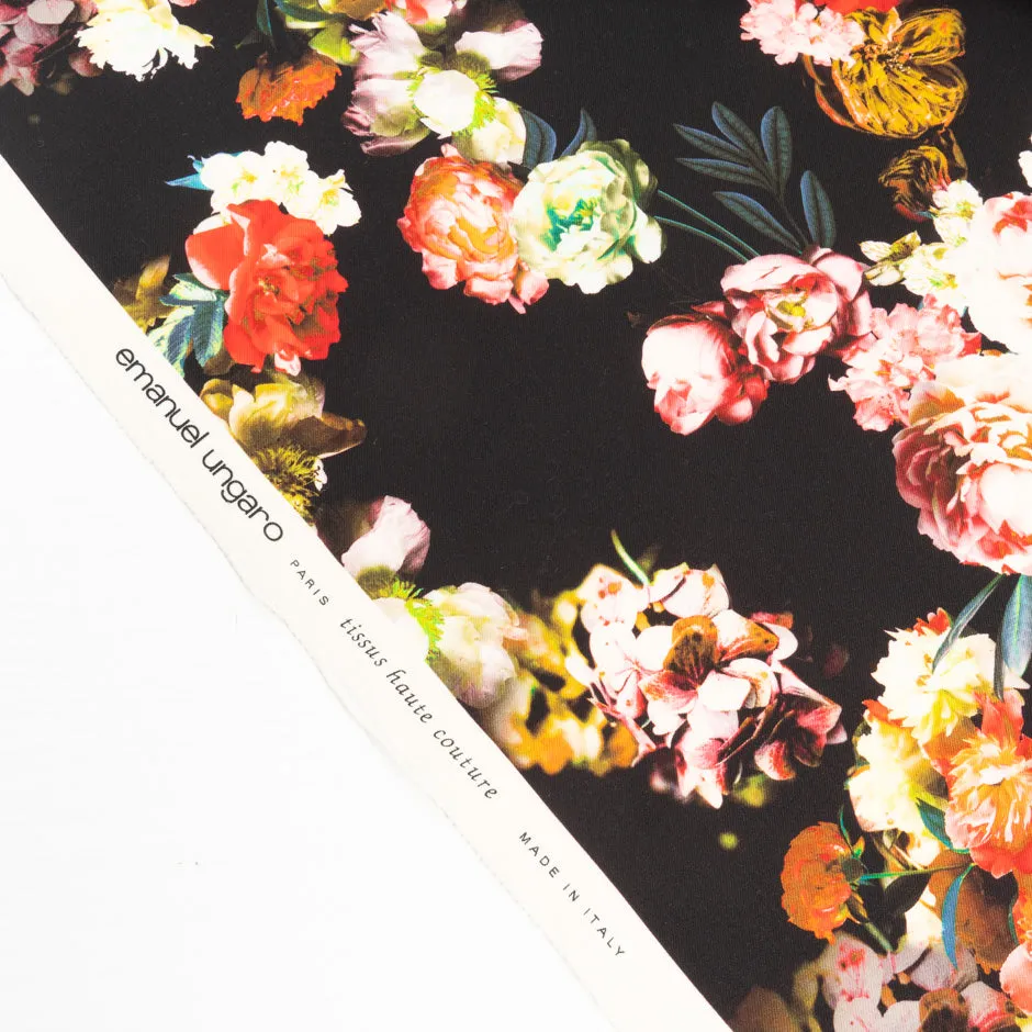 Floral Printed Dark Brown Pure Challis Wool