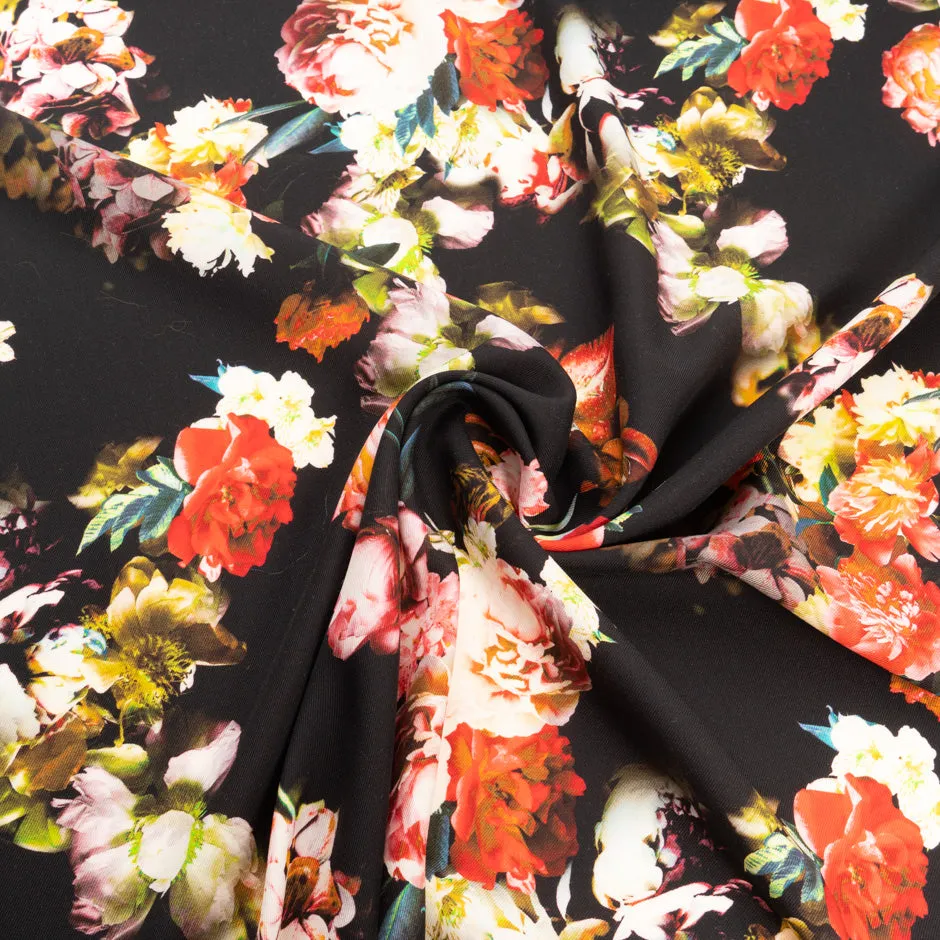 Floral Printed Dark Brown Pure Challis Wool
