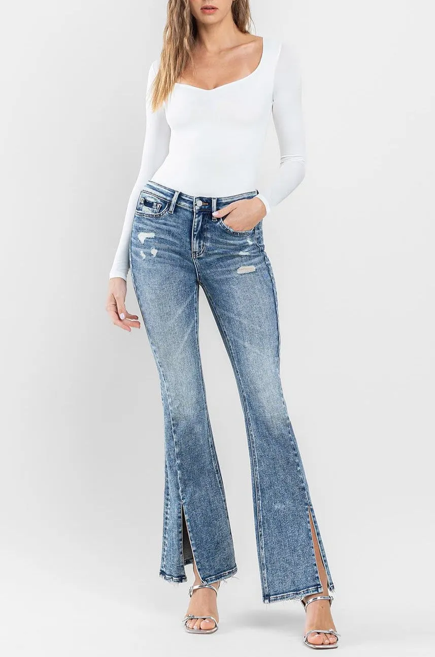 Flying Monkey - High Rise Split Hem Distressed Flare Jeans - F5171