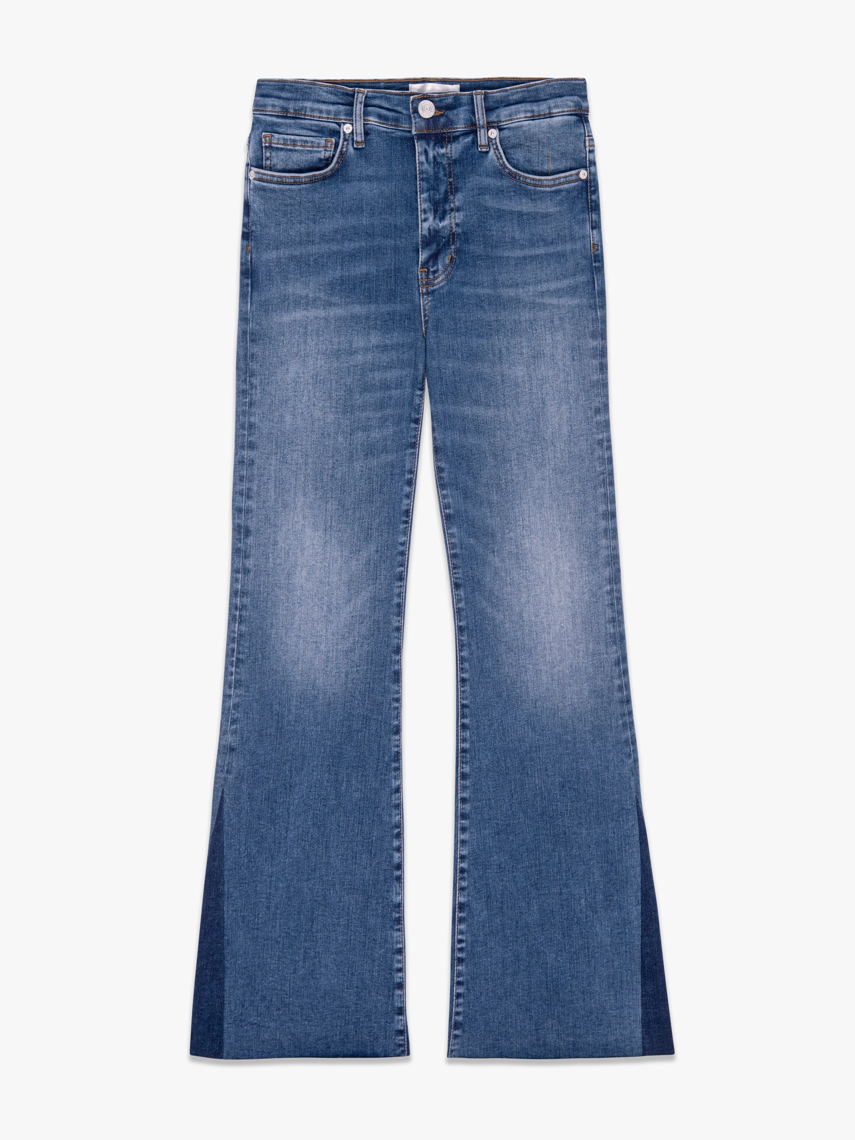 Frame - Le Easy Flare Raw Fray Outseam Insert Denim in Mermaid