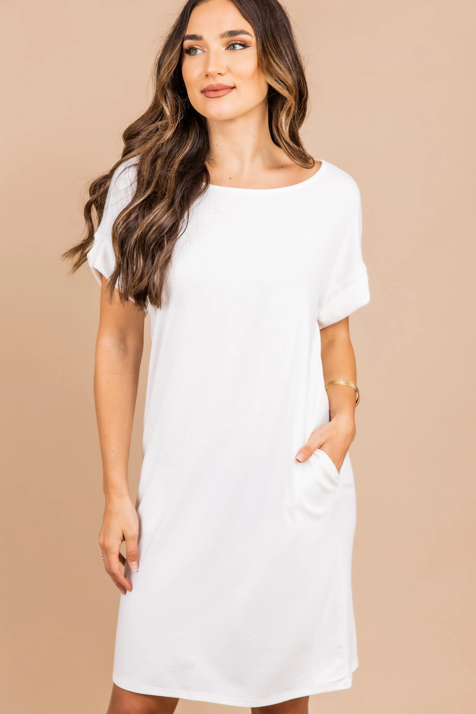 Get To Know Me Ivory White T-shirt Dress